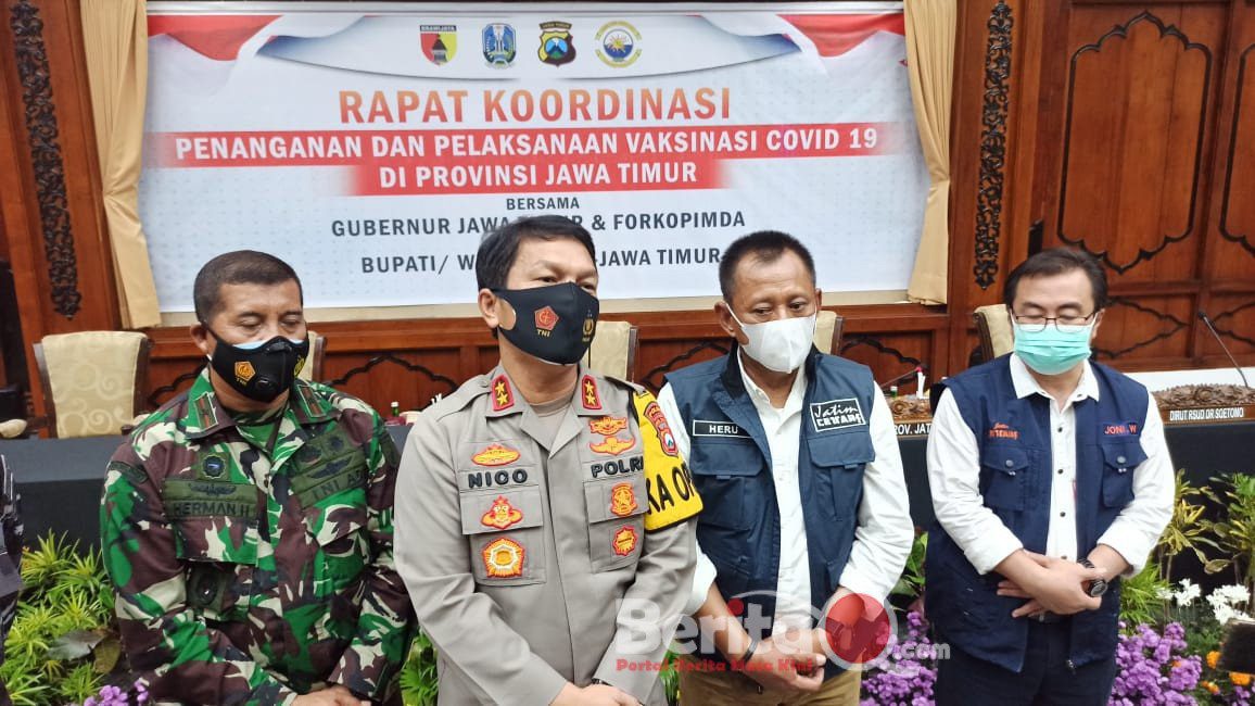 Kapolda Jatim Irjen Pol Nico Afinta bersama Forkopimda saat rapat Covid-19