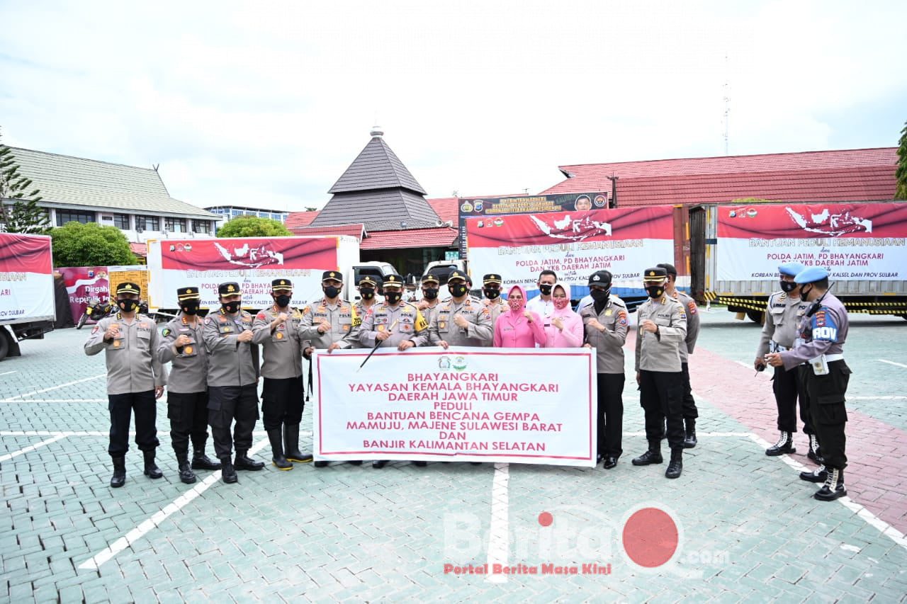 Yayasan Kemala Bhayangkari daerah Jatim peduli bantuan bencana gempa