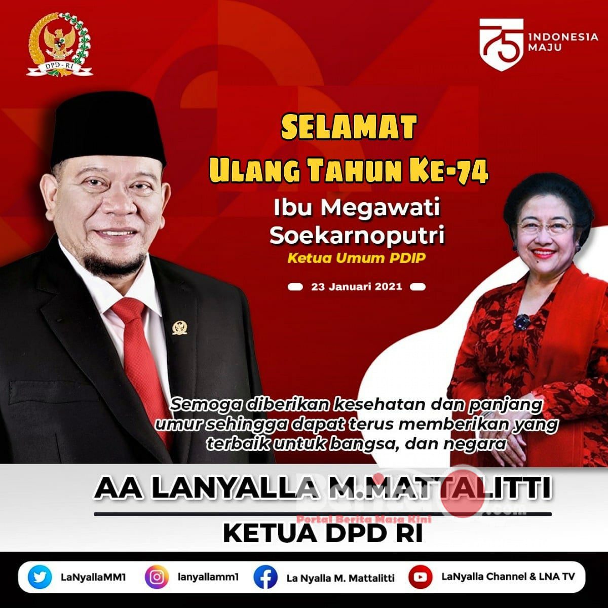 Ketua DPD RI LaNyalla doakan Megawati Soekarnoputri di hari ulang tahun nya