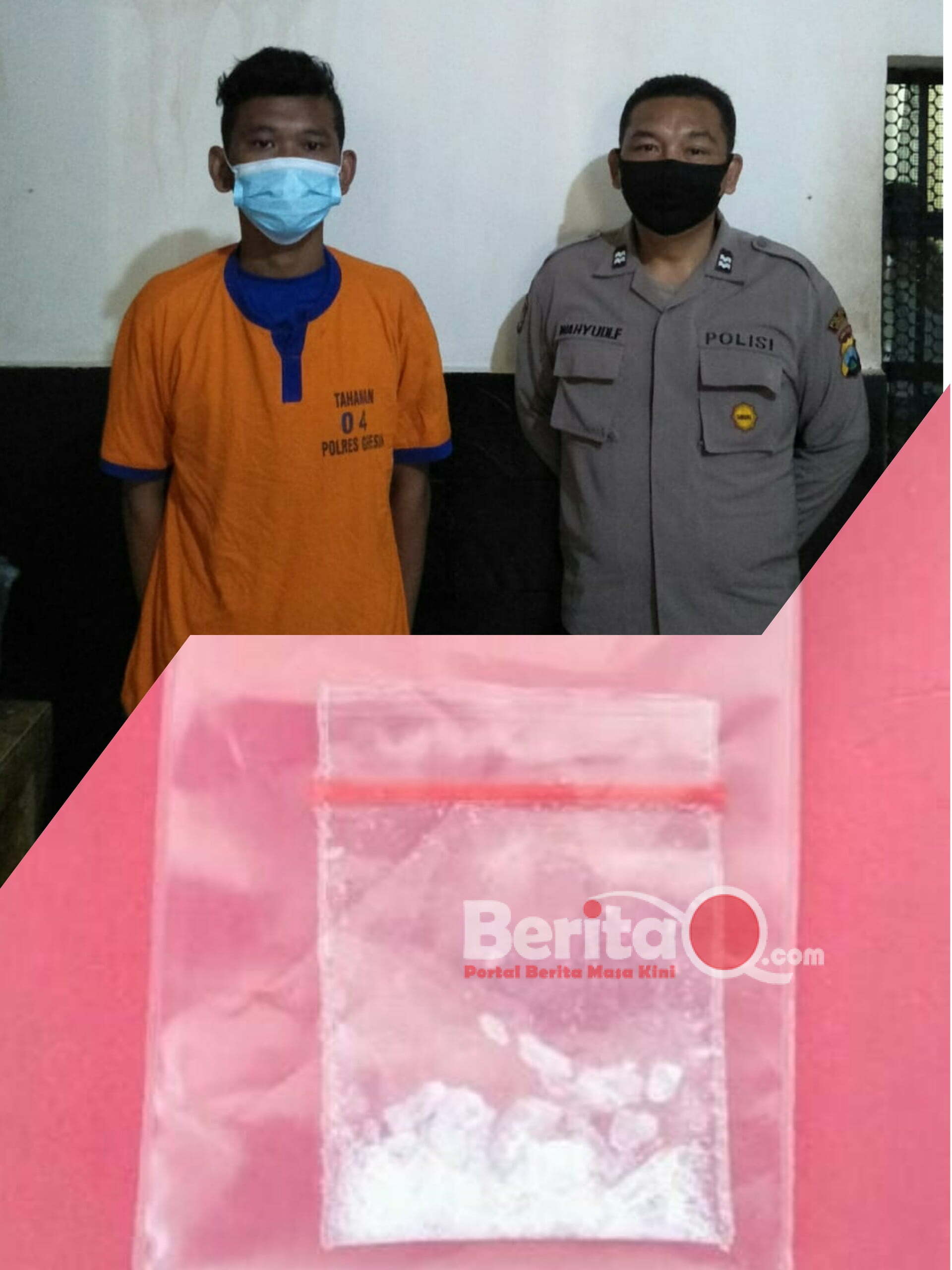 Tersangka AA beserta barang bukti diamankan Satresnarkoba Polres Gresik