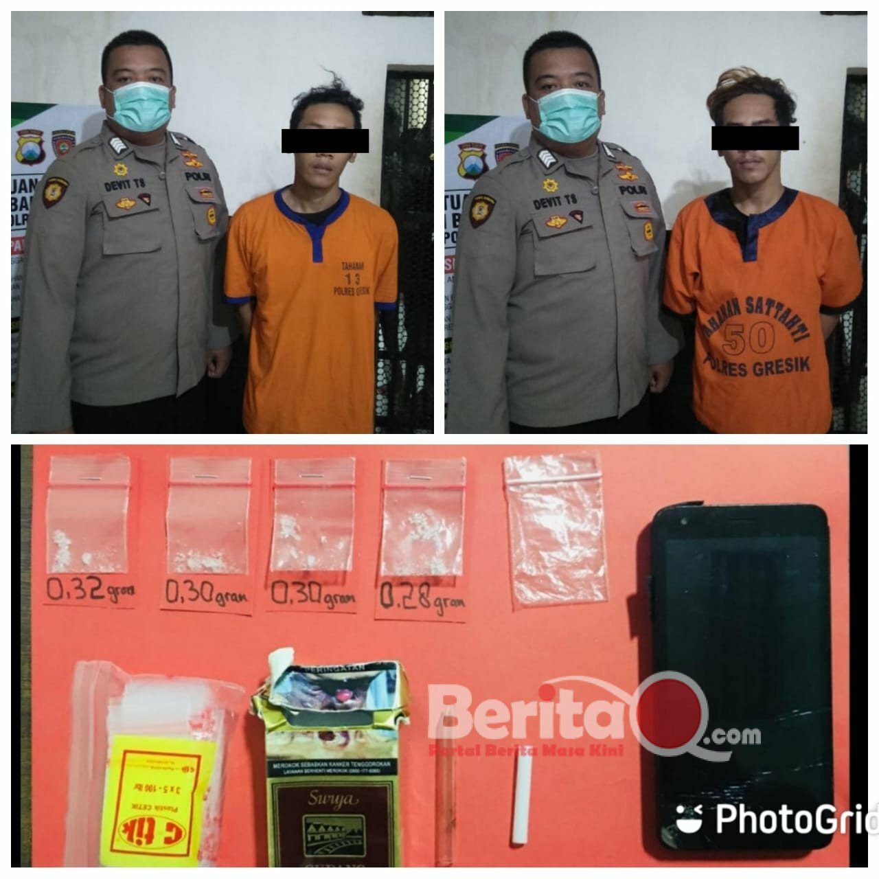 Tersangka DAS dan INA diamankan Satresnarkoba Polres Gresik beserta barang bukti